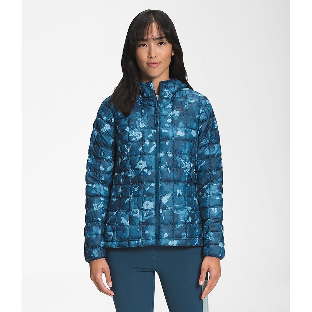 The North Face Hooded Jacket Womens Australia - The North Face Printed Thermoball™ Eco Blue (EAB-745